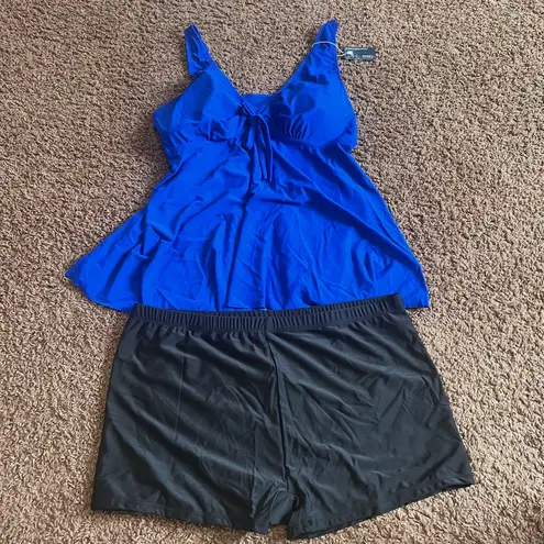 Summer Mae Two Piece Tankini with Shorts Set Swimsuit Plus Size 22W Blue NWT