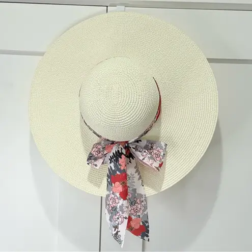 Straw Sun Hat Wide Brim Floral Bow 100% Grass Small Beachy Summer Chic Vacation Pink