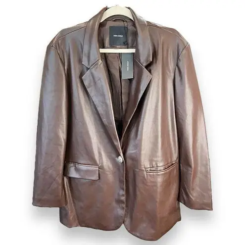 VERO MODA Blazer Size M Olivia Faux Leather Blazer in Coffee Bean Pockets NWT