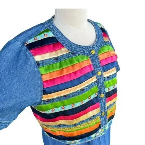 Vintage 90s Country Casuals Embroidered Love Dove Ribbon Denim /jean Maxi Dress Blue Size undefined