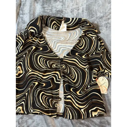 Self Esteem NWT Size Medium 70s Ripple Brown wavy long sleeve crop top retro