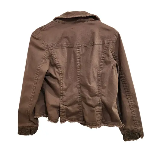 Vintage A.M.I Brown Retro Long Sleeve Snap Fringe Trim Crop Blazer Jacket Large