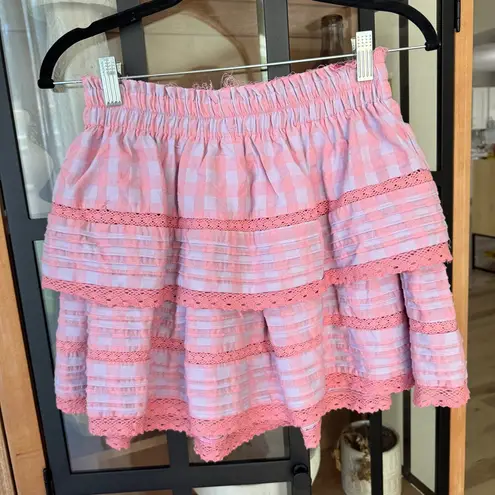 Day + Moon gingham set lace tiered skirt top ruffle embroidered loveshackfancy Pink