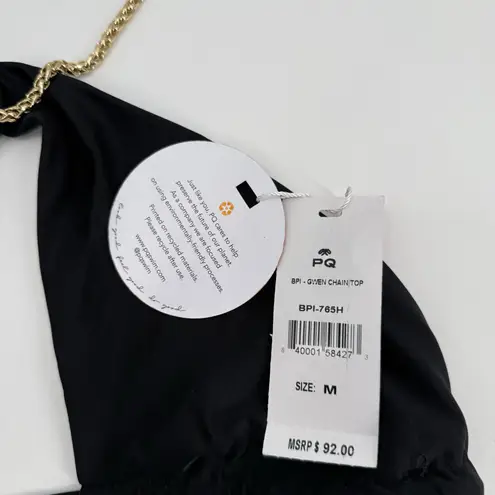 PILYQ PQ SWIM Gwen Bikini Top Size Medium NWT Black Gold Chain Swim Glam Halter