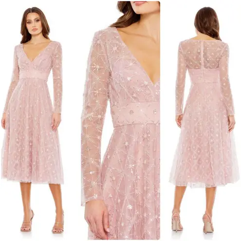 Mac Duggal Embellished Illussion Long sleeve Dress size 14 Pink NWOT C6