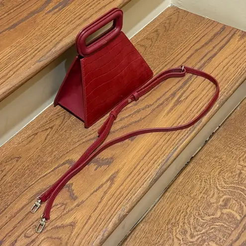 Maje NWT Embossed Croc Crocodile Leather Pyramid Handle Bag Red Strap Included - Image 7