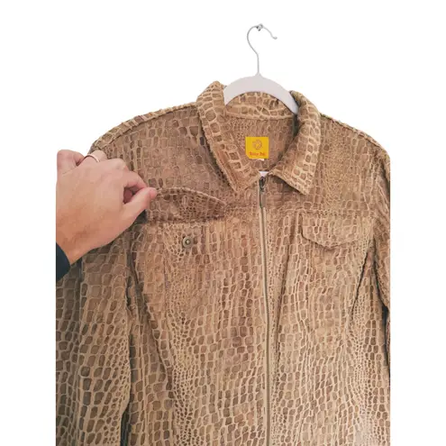 Ruby Rd Vintage Faux Fur Crocodile Leather Jacket Retro Large Brown Boho Earthy