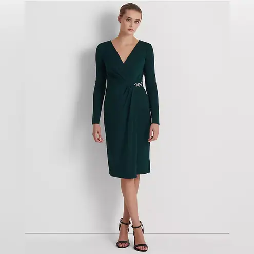 Lauren Ralph Lauren Jersey Surplice Cocktail Dress in Green, Size 14, New w/Tag Green