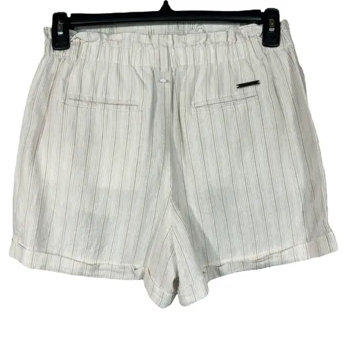 Carve Designs SZ 8 Journey Linen Shorts Striped Cuffed Paperbag Waist Pocket Tan