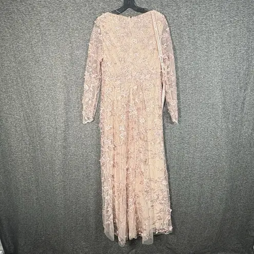 Mac Duggal Floral Applique Long Sleeve Illusion Gown Rose Pink Size 8 70224