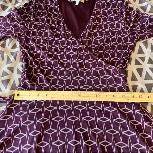41 Hawthorn Purple Geometric Printed 3/4 Sleeve V Neck Faux Wrap Dress Size S