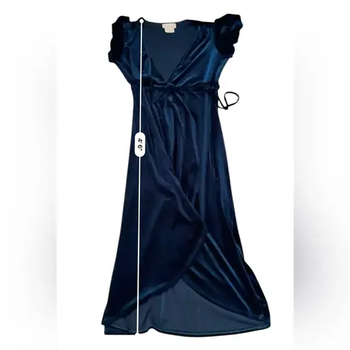 BHLDN Anthropologie Thrive Teal Green Crushed Velvet Midi Wrap Dress Sz XL