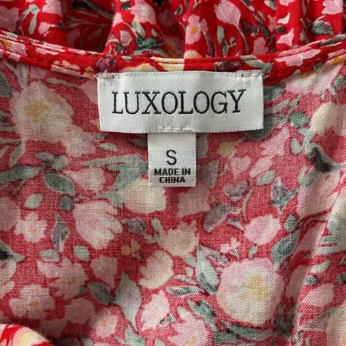 Luxology Red White Flower Sweetheart Preppy Coquette Floral Midi Dress S