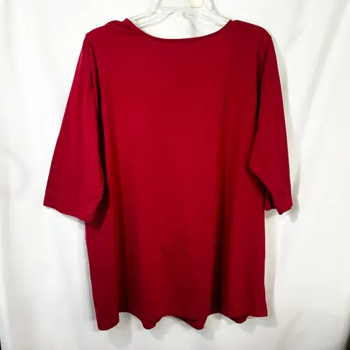 Roamans Plus Size 18W 20W Top Large Solid Red Cutout Neckline 3/4 Sleeve 174