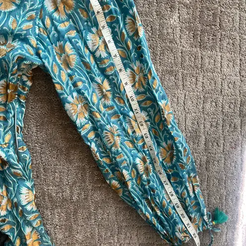 NWOT Oliphant Teal Floral Tiered Mini Dress Hand Block Print, Size Small Blue