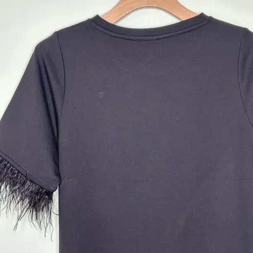 For Cynthia Pointe Tee with Feather Trim in Black Size S