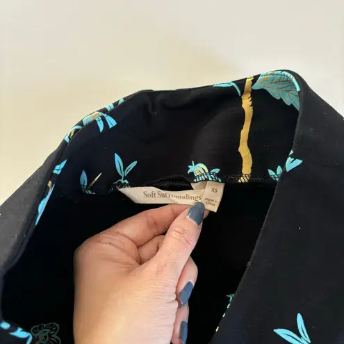 Soft Surroundings Chinoiserie Black Foil Bird & Floral Print Straight Pants XS