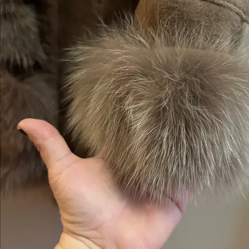 Fur trimmed coat suede leather luxurious womens Coat button up vintage bohemian Brown - Image 3