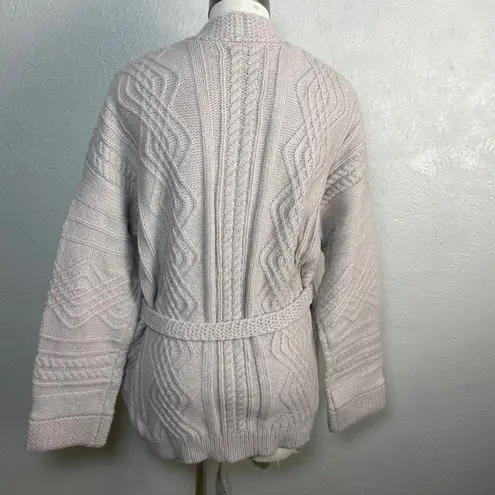 PINCH Oatmeal Cable Knit Belted Cardigan S/M NWT Cozy Chunky Winter Sweater