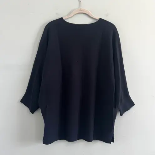 Neiman Marcus Cashmere Collection Embellished Navy Blue Crewneck Sweater