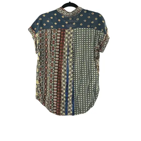 Desigual Azhar Women's Multicolor Geometric Button-Up Short Sleeve Shirt Size S