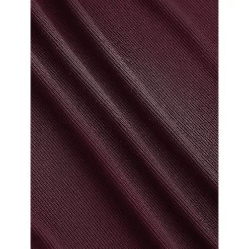 Cider Solid Square Neck Long Sleeve Ribbed Midi Dress in Wine Size XL