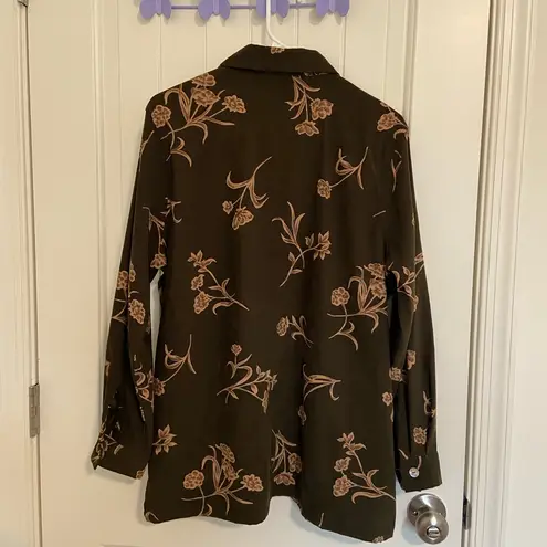 Erika EUC Vintage Studio women’s brown green floral button down shirt medium