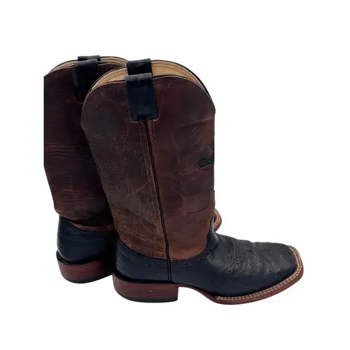 Vintage Larry Mahan Western Cowgirl Boots Ostrich Leather Cross Square Toe 7.5 B Black