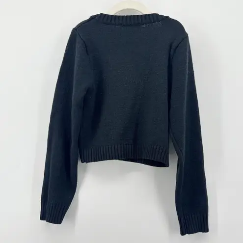 Miu Miu Made in Italy Black Knit Sweater Top Embellished Cropped Long Sleeve XS