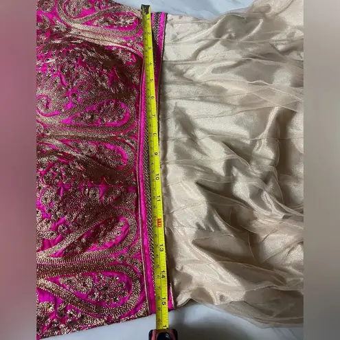 Meena Bazaar Embroidered Gown Anarkali Dress Gold & Hot Pink