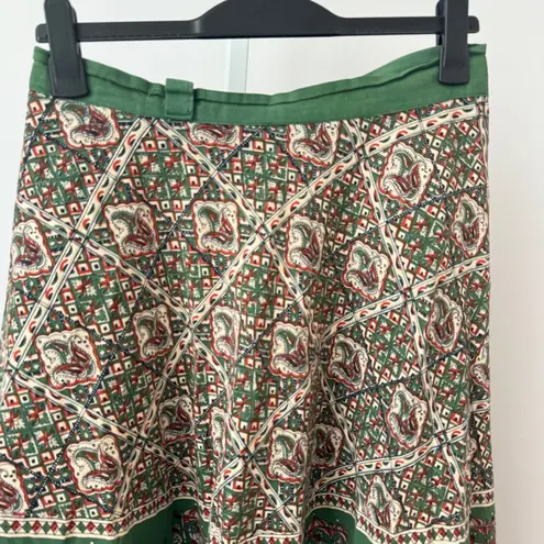 Vintage Wrap Skirt Bohemian Elephant Print Cotton Midi Skirt sz One Size Green