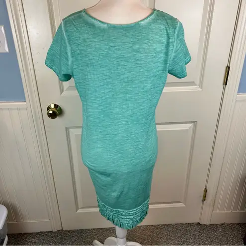 Caribbean Joe T-Shirt Dress Ruffled Hem Aqua Burnout - Small