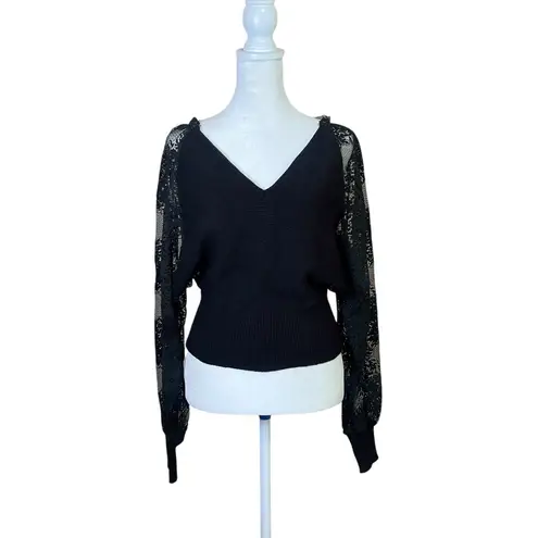 En Crème Black Lace Back Sleeve Sweater Top Whimsigoth Sz S Fairycore NEW Smock