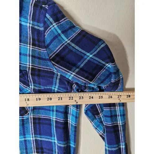 Woolrich  Blue Flannel Shirt Long Roll Tab Sleeve Button up Pocket Womens Size XL