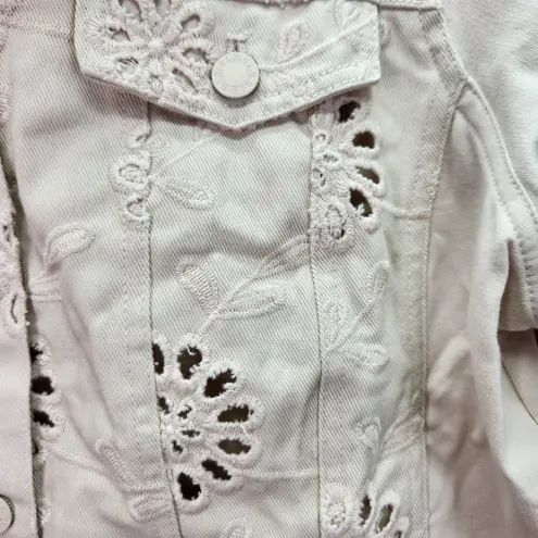 Belle by Kim Gravel Eyelet Jacket Womens Small Sand Bar Flower Knit Sleeves