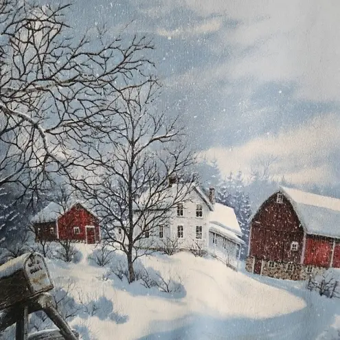 Vtg 80s 90s All Over Print Winter Wonderland Nature Sweatshirt Art Graphic XL Blue