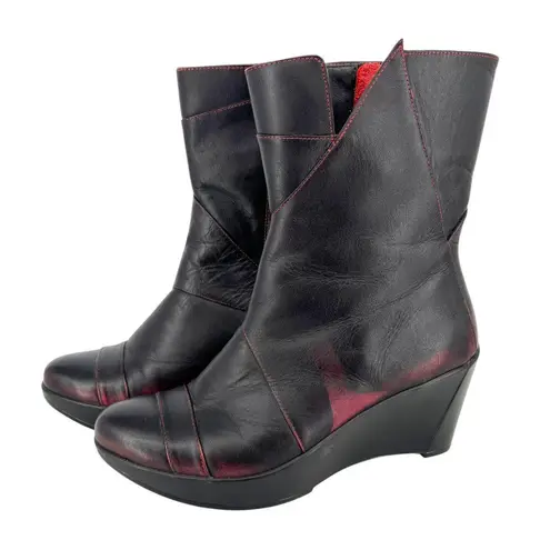 Naot Ella Volcanic Red Leather Wedge Boots Size 39