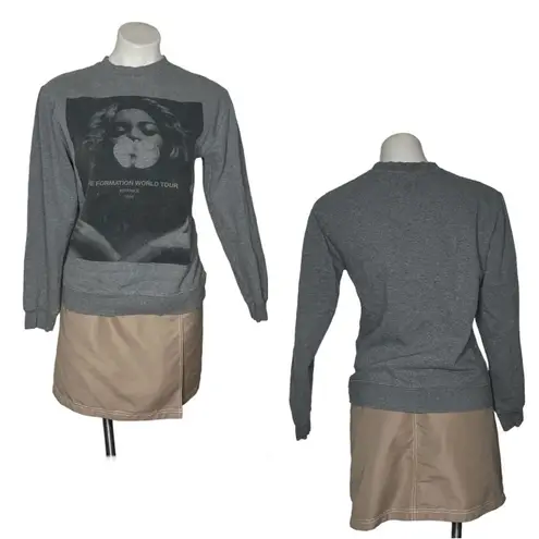 BEYONCÉ Sweatshirt The Formation Tour 2016 Grey Crew Black Graphic Size Small Gray
