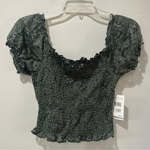 Ten Sixty Sherman NWT  shirt Nordstrom Small Green Crop Lace STRETCHY NEW