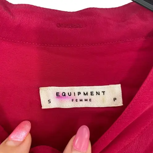 Equipment Femme Marche Collarless Long Sleeved Silk Magenta Blouse Size S Long