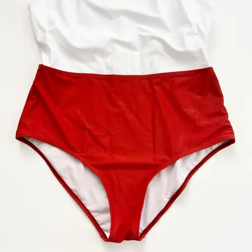 [Meet Curve] Red White Colorblock Open Back One Piece Swimsuit NWT V