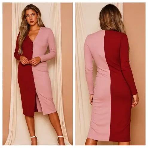 Peach Love California  Colorblock Long Sleeve Midi Dress