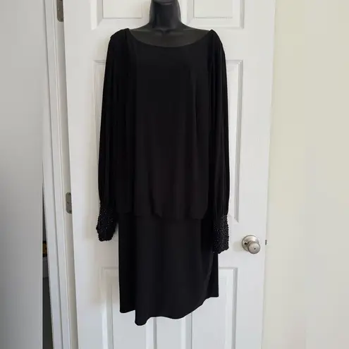 XScape Dress Size 16W Black Beaded Long Sleeve Formal Holiday Party