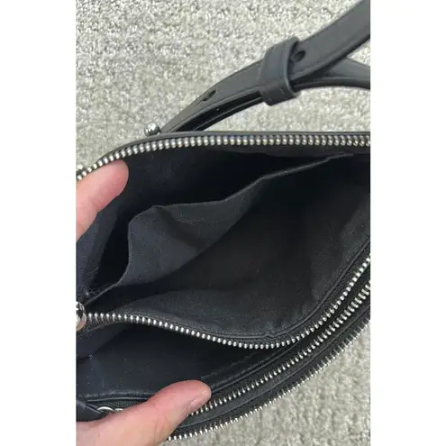 ALLSAINTS Captain Zip Leather Crossbody Bag BLACK SILVER HARDWARE