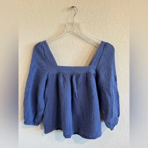 Marine layer  Annabelle Square Neck Cotton Blouse in Marlin Blue Size Small