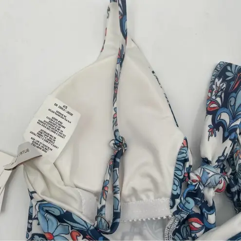 Becca Tankini Swim Naples Tie Front Bow Blue Paisley Floral Beach NWT Small
