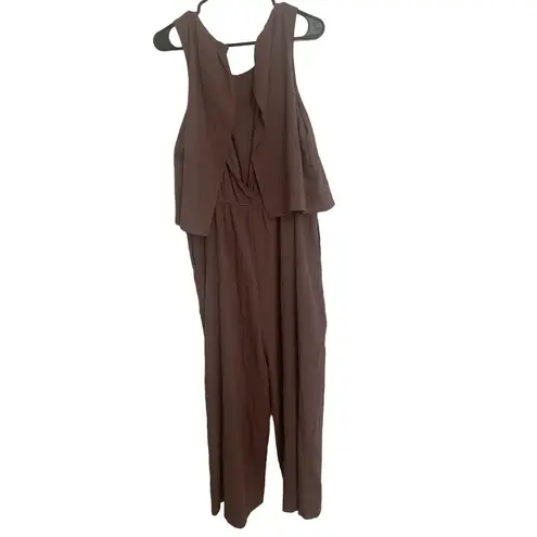 Mila Mae Natural Popover Mocha Brown Jumpsuit, Sz XL