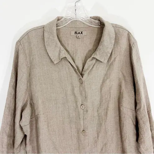 Flax  Linen Buttondown Tunic Relaxed Shirt Size Large in Tan Beach Summer