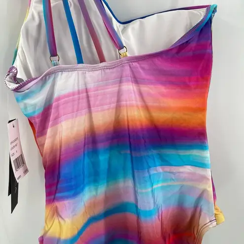 La Blanca Sunset Shores Swimsuit SZ 8 One Shoulder Ombre NWT Rainbow Multicolor