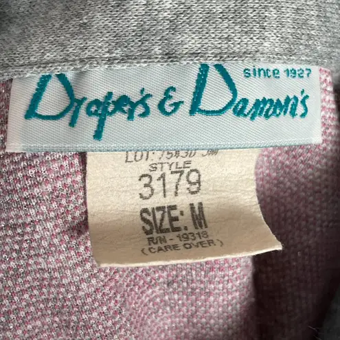 Vintage Paisley Sweatshirt Polo Women Gray Metallic Pink Long Sleeve Medium Top